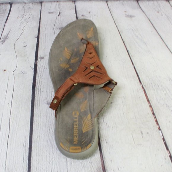 Merrell Adhera Brown Leather Casual Flats Thong Sandal Size US 9 - Picture 6 of 9